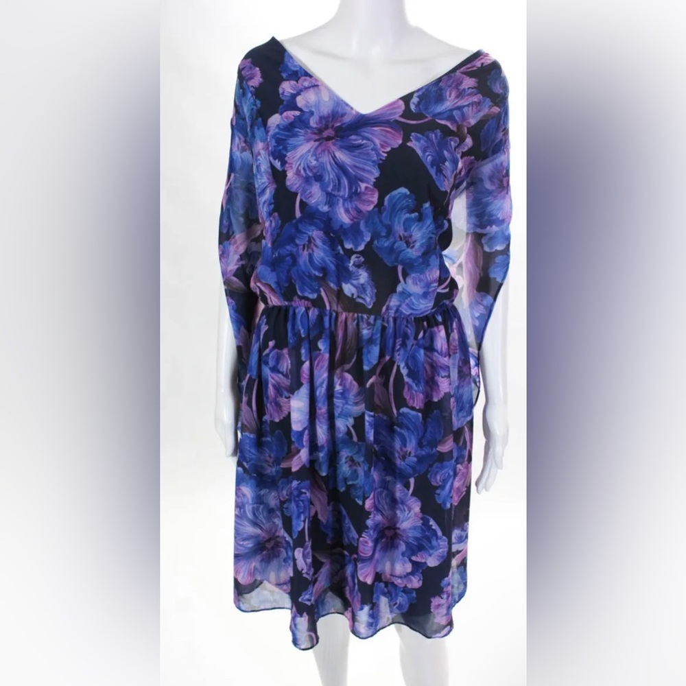 Alexia Admor 1X Floral Chiffon Fit Flare Long Sleeve Midi Dress